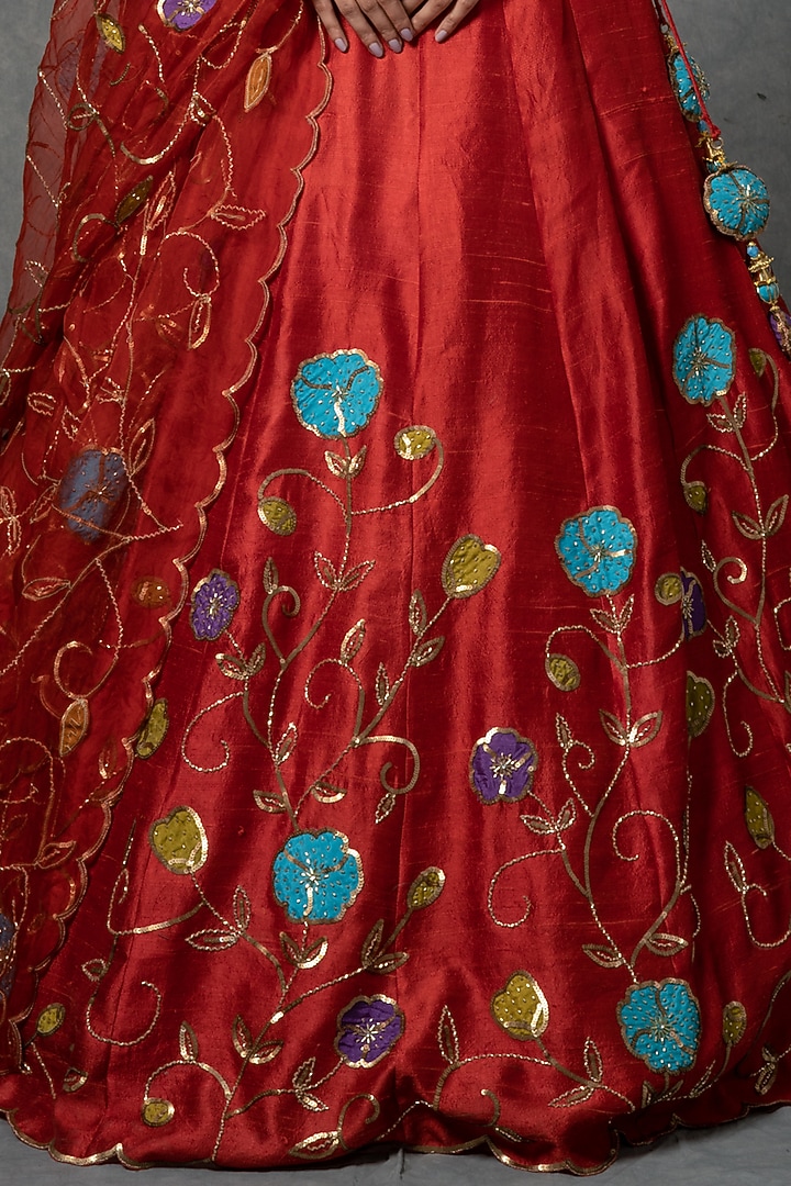 Crimson Red Hand Embroidered Wedding Lehenga Set by Farha Syed at Pernia's Pop Up Shop
