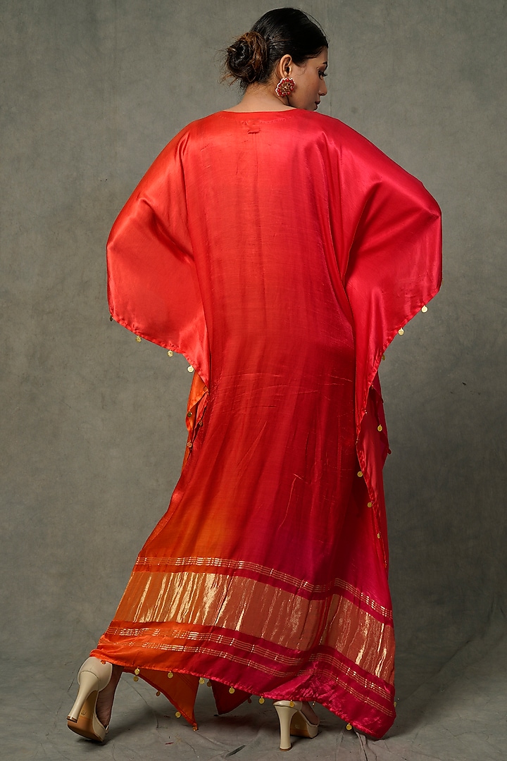 Pink & Tangerine Orange Hand Embroidered Kaftan by Farha Syed at Pernia's Pop Up Shop