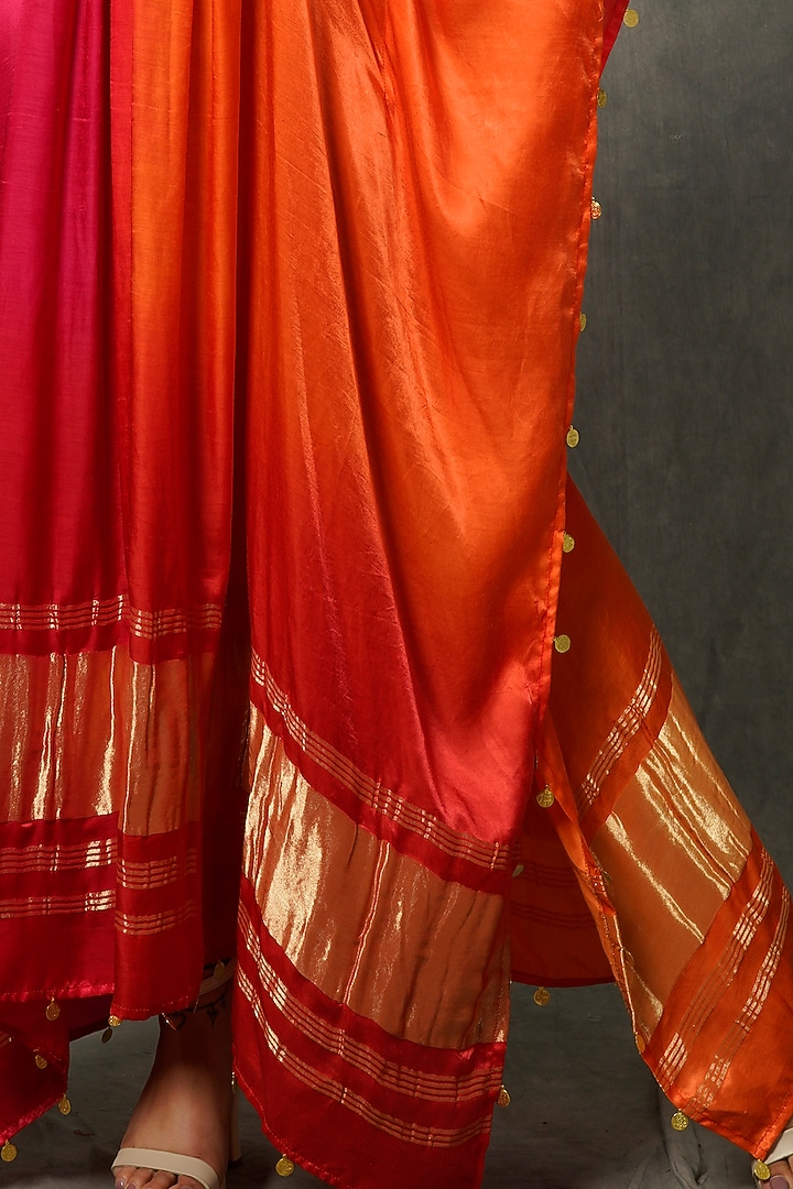 Pink & Tangerine Orange Hand Embroidered Kaftan by Farha Syed at Pernia's Pop Up Shop