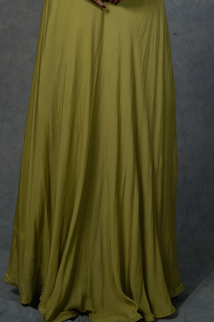 Lemon Green Hand Embroidered Skirt Set by Farha Syed at Pernia's Pop Up Shop