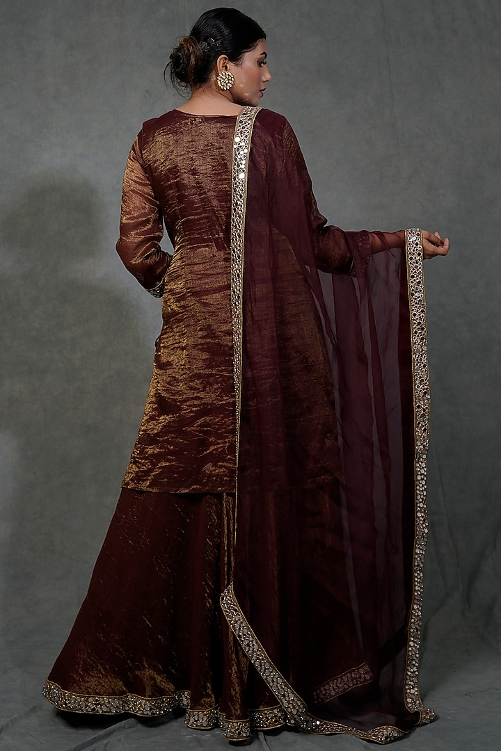 Brunette Brown Hand Embroidered Skirt Set by Farha Syed at Pernia's Pop Up Shop