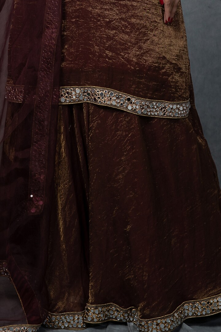 Brunette Brown Hand Embroidered Skirt Set by Farha Syed at Pernia's Pop Up Shop