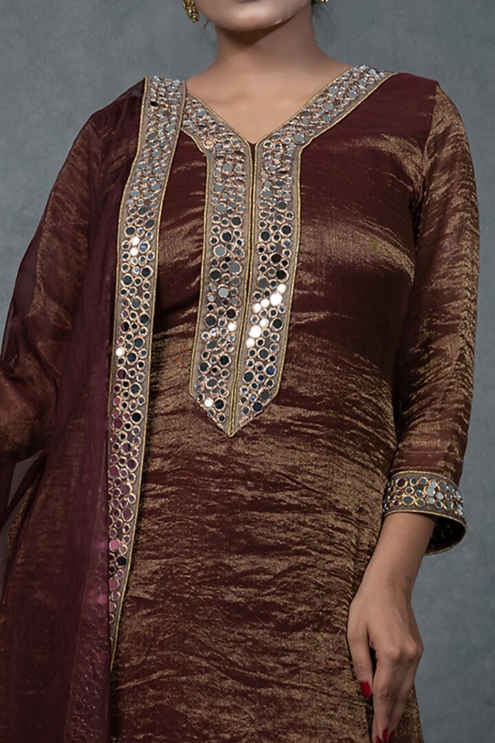 Brunette Brown Hand Embroidered Skirt Set by Farha Syed at Pernia's Pop Up Shop