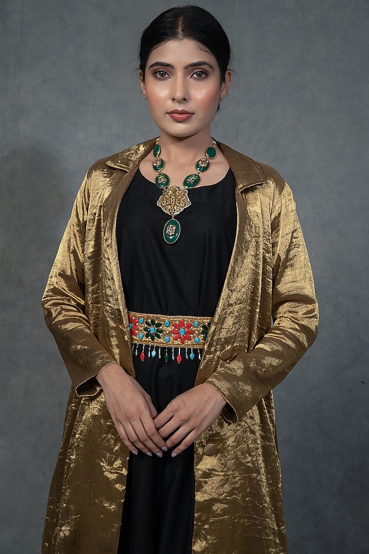 Jet Black Party Wear Gown With Hand Embroidered Belt by Farha Syed at Pernia's Pop Up Shop