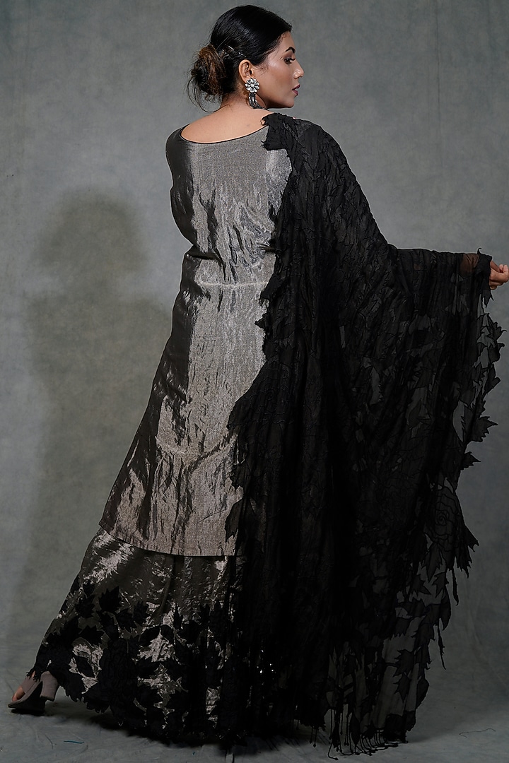 Silver Hand Embroidered Wedding Sharara Set by Farha Syed at Pernia's Pop Up Shop