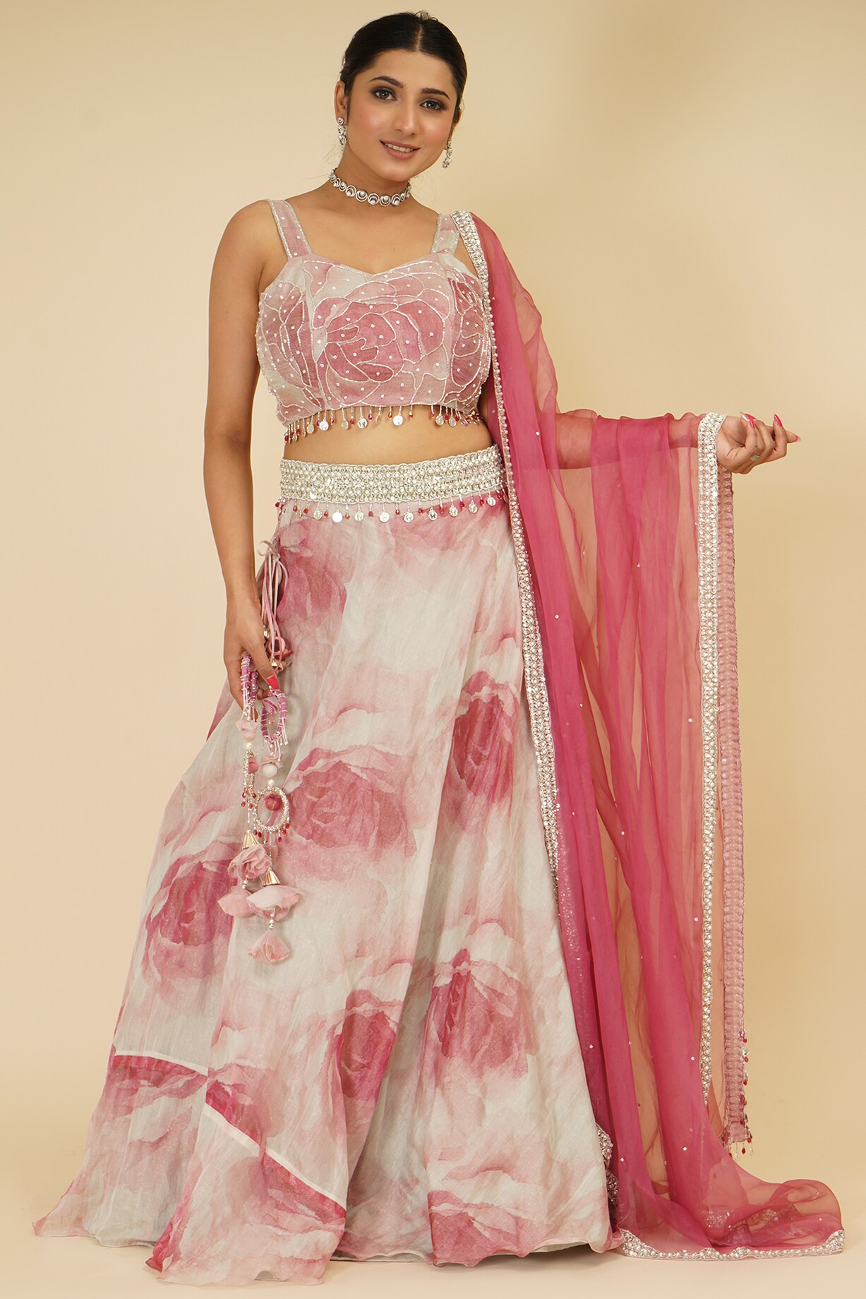 Flamingo Pink Digital Printed Wedding Lehenga Set by Farha Syed at ...