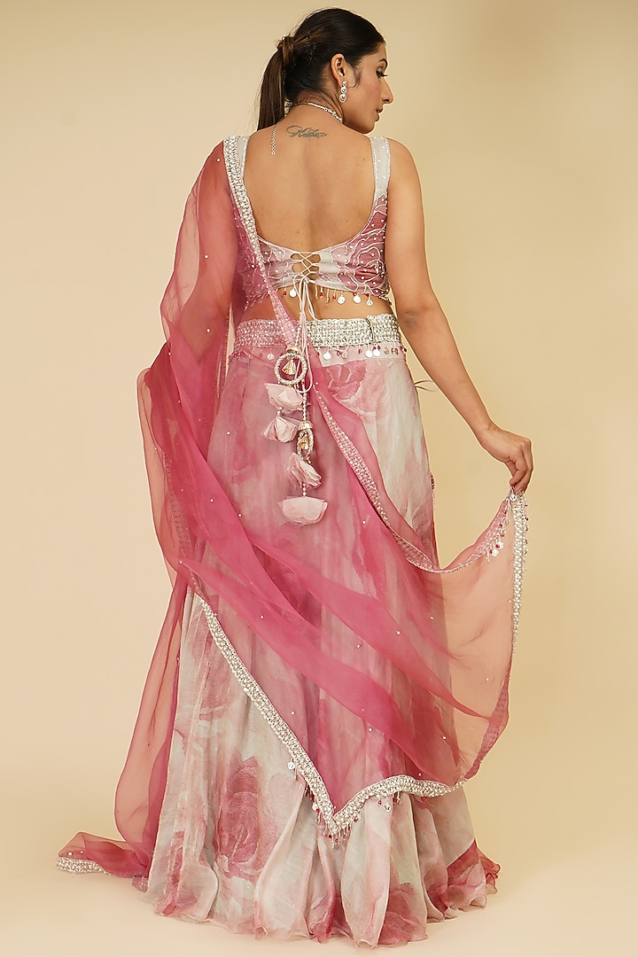 Flamingo Pink Digital Printed Wedding Lehenga Set by Farha Syed at