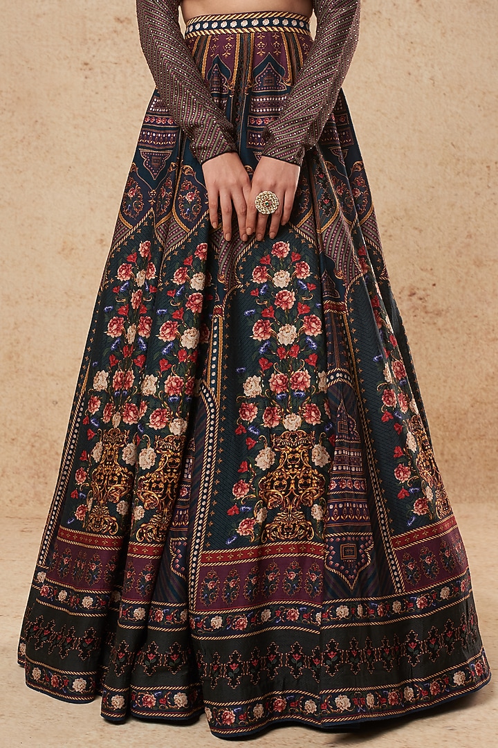 Teal Printed Wedding Lehenga Set by Falguni Shane Peacock India at Pernia's Pop Up Shop