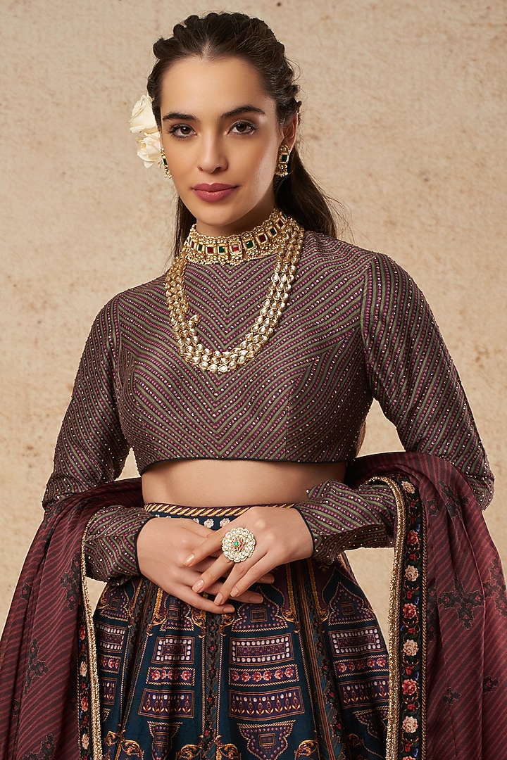 Teal Printed Wedding Lehenga Set by Falguni Shane Peacock India at Pernia's Pop Up Shop