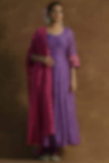 Purple Mul Chanderi Silk Embroidered Wedding Anarkali Set by Farha Syed at Pernia's Pop Up Shop