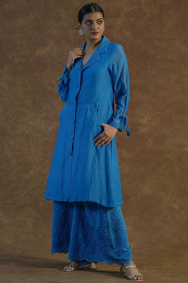 Sky Blue Mul Chanderi Silk Co-Ord Set by Farha Syed at Pernia's Pop Up Shop