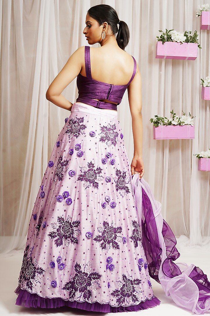Periwinkle Hand Embroidered Wedding Lehenga Set by Farha Syed at Pernia's Pop Up Shop