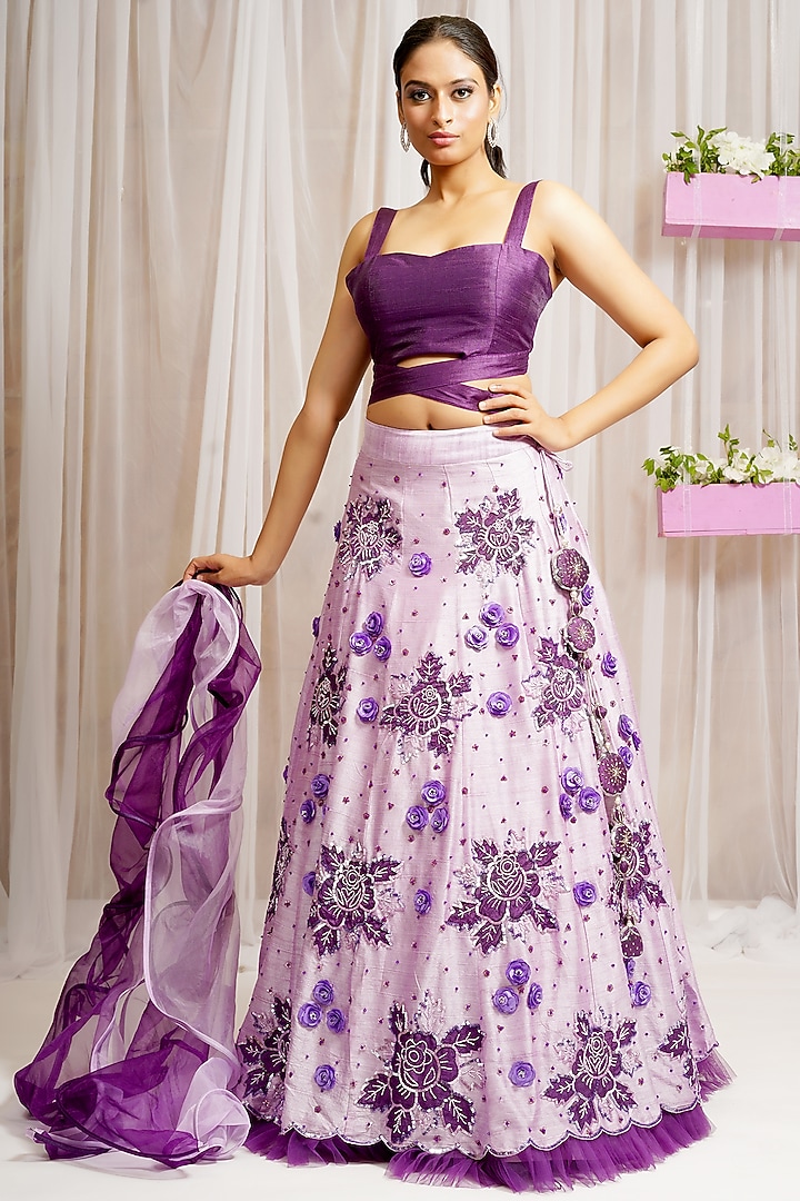 Periwinkle Hand Embroidered Wedding Lehenga Set by Farha Syed at Pernia's Pop Up Shop