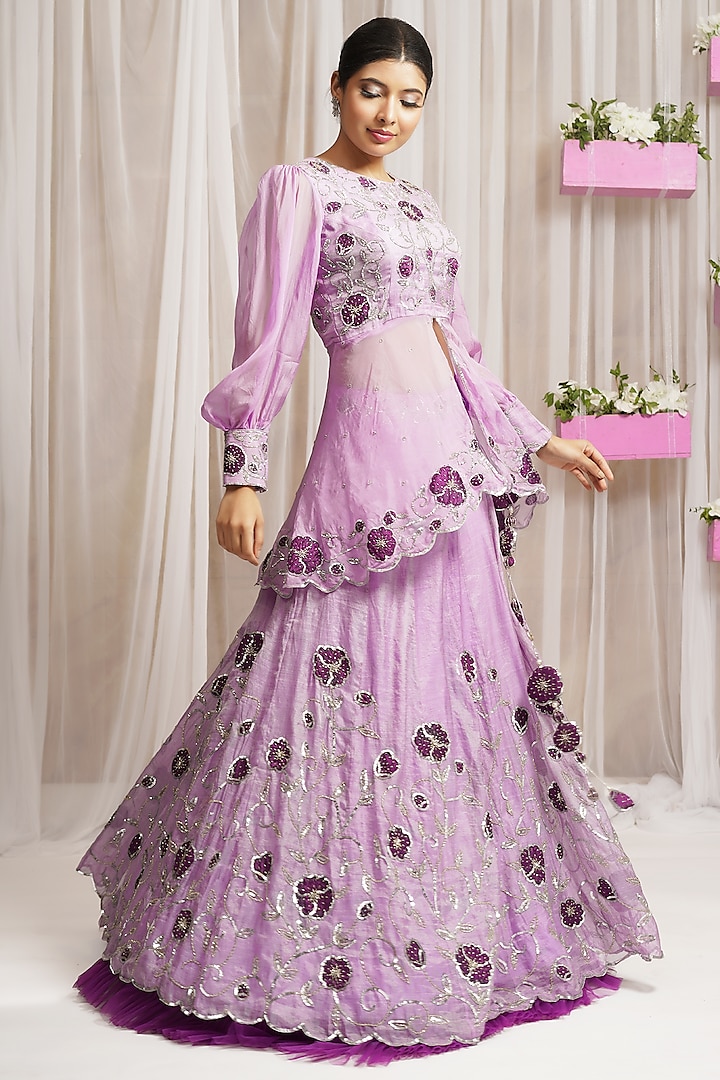 Periwinkle Tissue Chanderi Skirt Set by Farha Syed