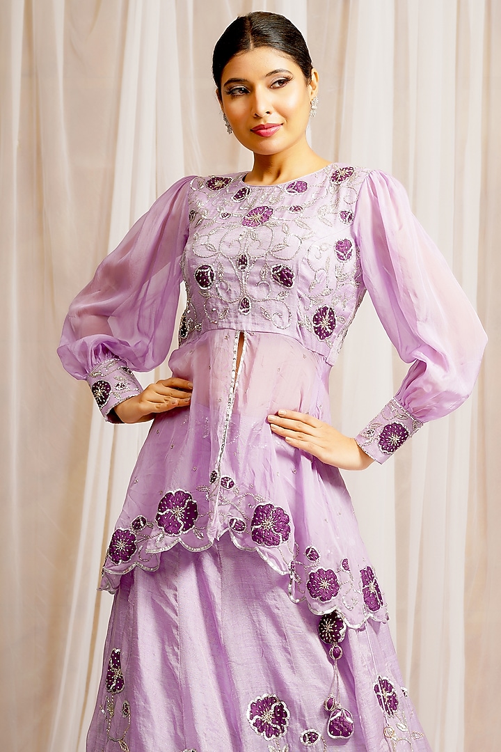 Periwinkle Tissue Chanderi Skirt Set by Farha Syed at Pernia's Pop Up Shop