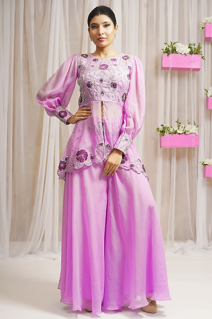 Periwinkle Organza Wedding Sharara Set by Farha Syed at Pernia's Pop Up Shop