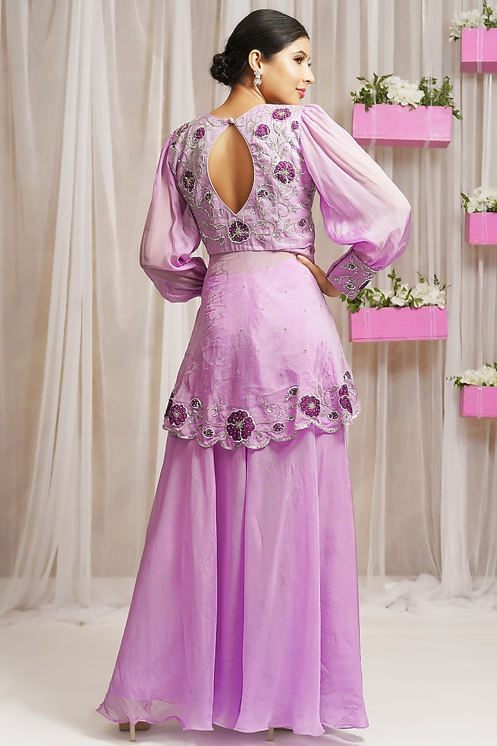 Periwinkle Organza Wedding Sharara Set by Farha Syed at Pernia's Pop Up Shop
