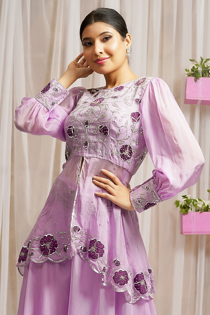 Periwinkle Organza Wedding Sharara Set by Farha Syed at Pernia's Pop Up Shop