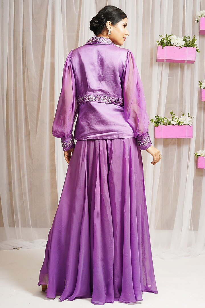 Royal Purple Linen Silk Wedding Sharara Set by Farha Syed at Pernia's Pop Up Shop