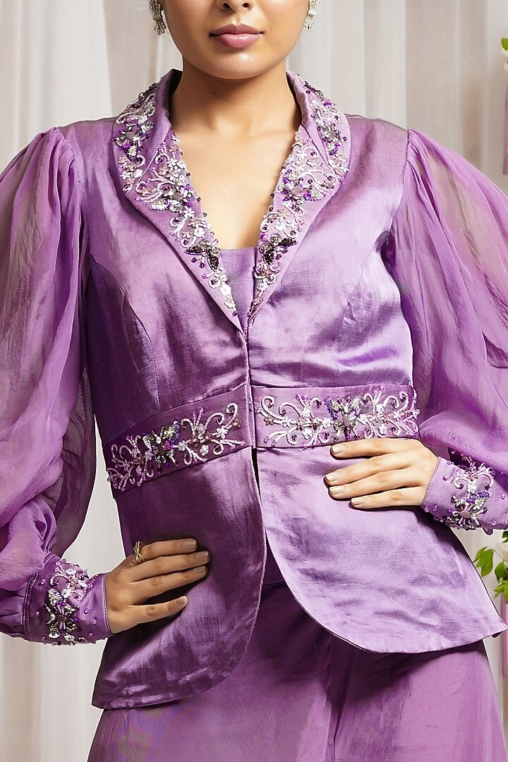 Royal Purple Linen Silk Wedding Sharara Set by Farha Syed at Pernia's Pop Up Shop