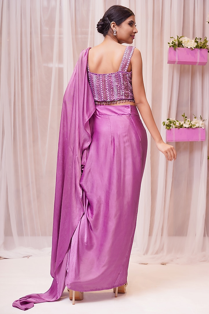 Mulberry Modal Satin Draped Party Wear Saree Set by Farha Syed at Pernia's Pop Up Shop
