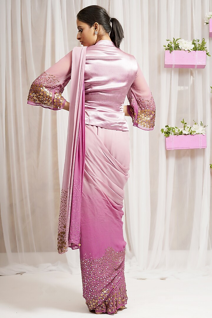 Cream Candy Georgette Wedding Saree Set by Farha Syed at Pernia's Pop Up Shop