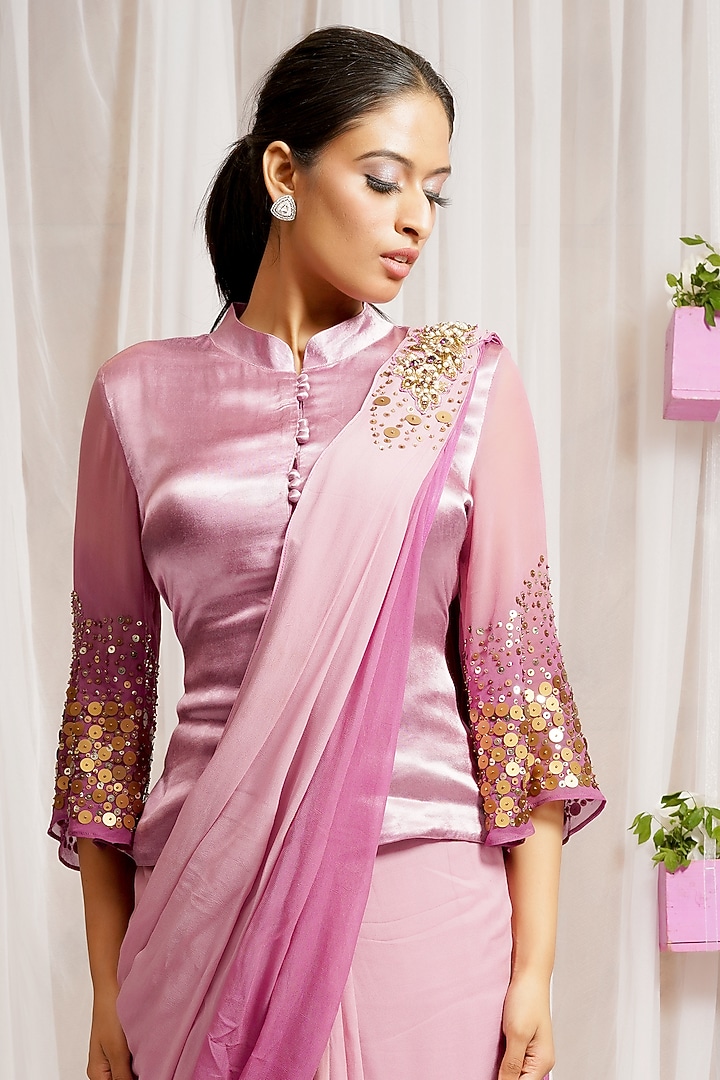 Cream Candy Georgette Wedding Saree Set by Farha Syed at Pernia's Pop Up Shop