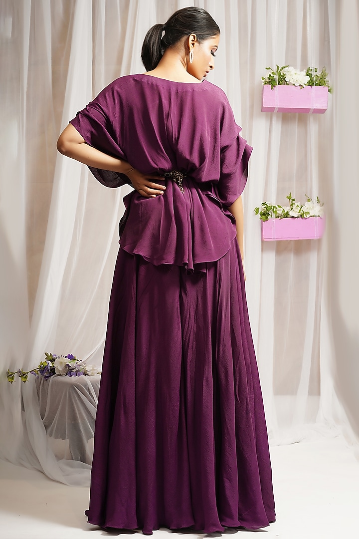 Boysenberry Crepe Party Wear Sharara Set With Belt by Farha Syed at Pernia's Pop Up Shop