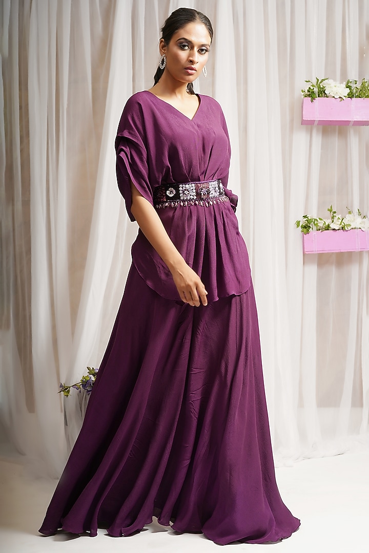 Boysenberry Crepe Sharara Set With Belt by Farha Syed at Pernia's Pop Up  Shop 2026