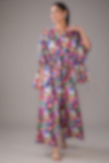 Multi-Colored Satin Silk Abstract Printed Pant Set by FORTY FOUR at Pernia's Pop Up Shop