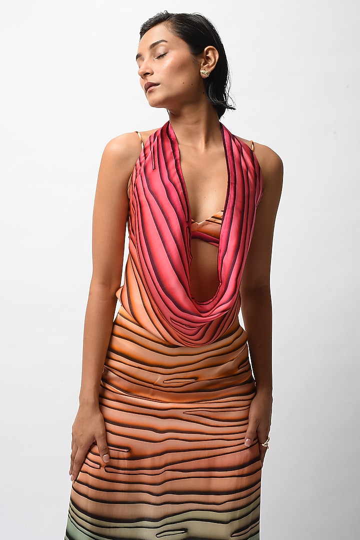 Multi-Colored Satin Digital Printed Backless Summer Dress by FORTY FOUR at Pernia's Pop Up Shop