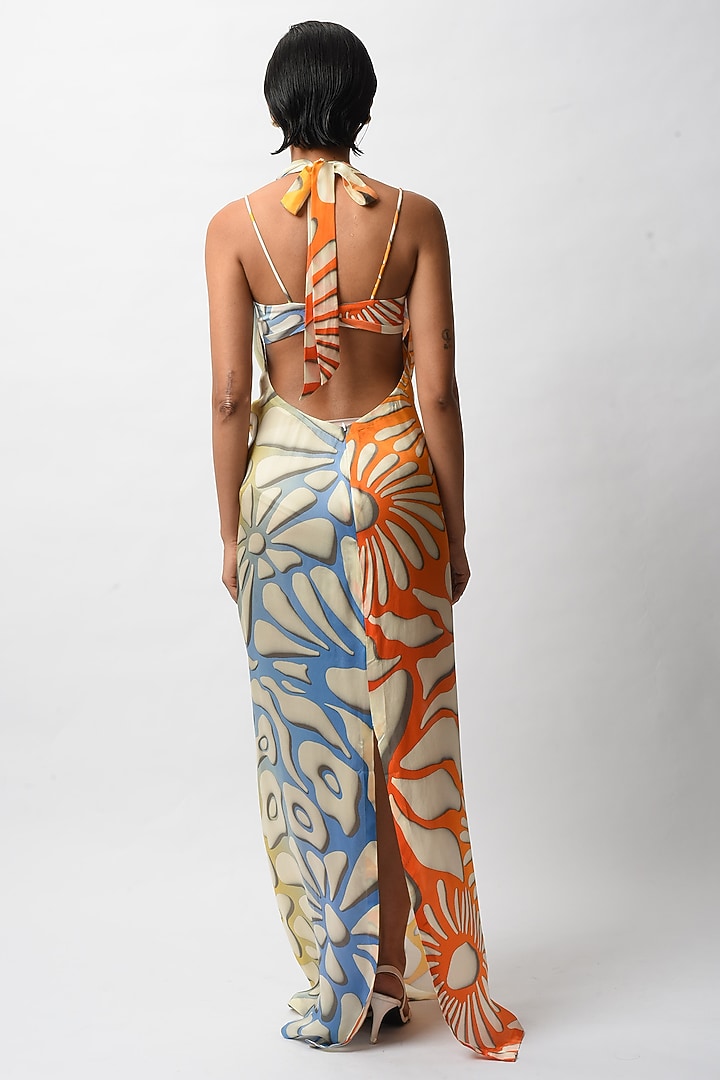 Multi-Colored Satin Digital Printed Backless Summer Dress by FORTY FOUR at Pernia's Pop Up Shop
