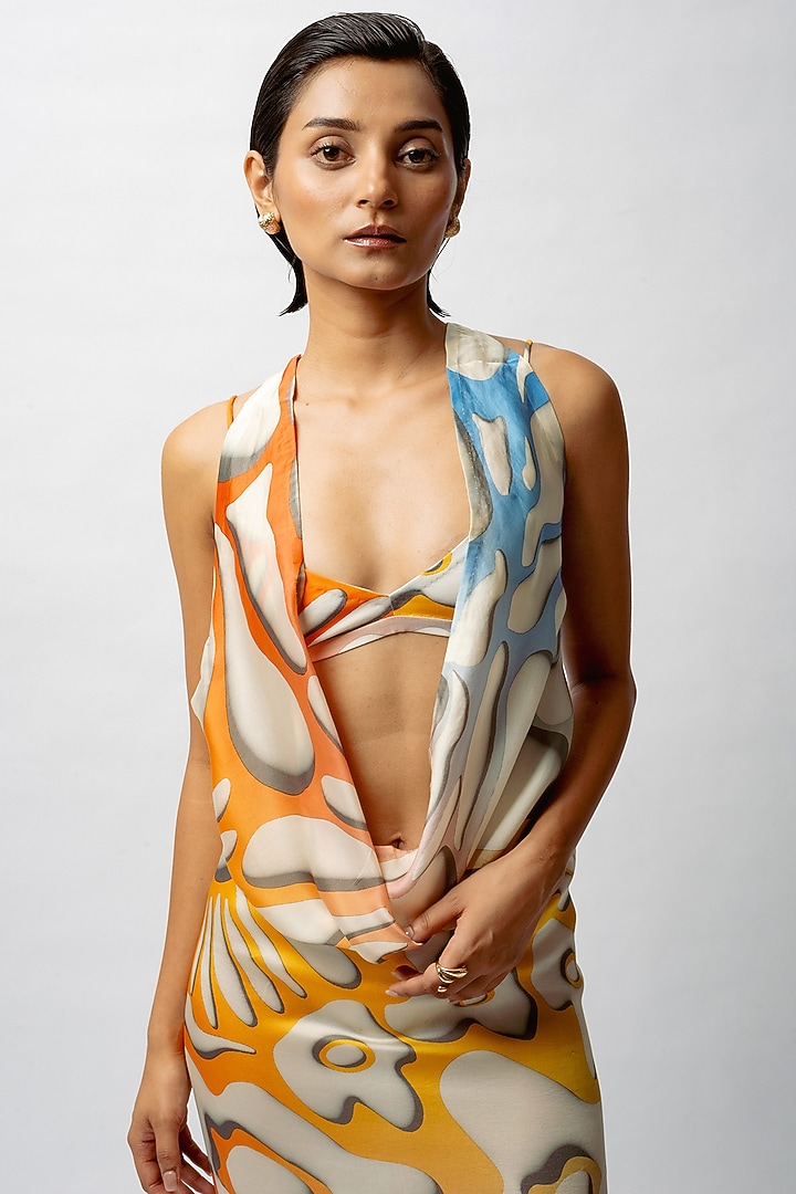 Multi-Colored Satin Digital Printed Backless Summer Dress by FORTY FOUR at Pernia's Pop Up Shop