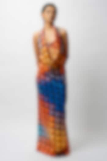 Multi-Colored Satin Digital Printed Backless Dress by FORTY FOUR at Pernia's Pop Up Shop