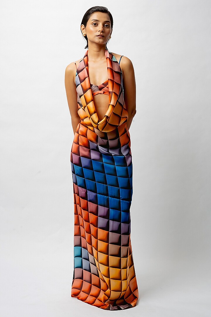 Multi-Colored Satin Digital Printed Backless Dress by FORTY FOUR at Pernia's Pop Up Shop