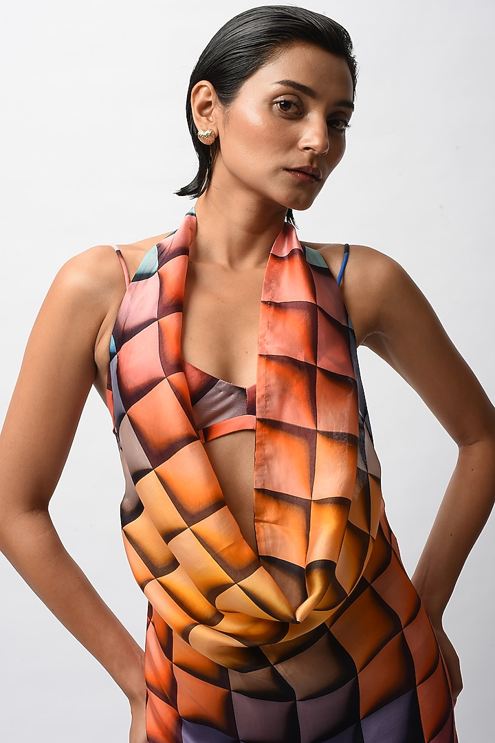 Multi-Colored Satin Digital Printed Backless Summer Dress by FORTY FOUR at Pernia's Pop Up Shop