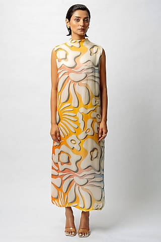 Multi-Colored Satin Digital Printed Dress by FORTY FOUR