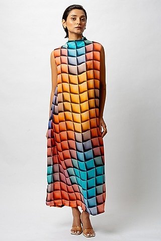 Multi-Colored Satin Digital Printed Dress by FORTY FOUR