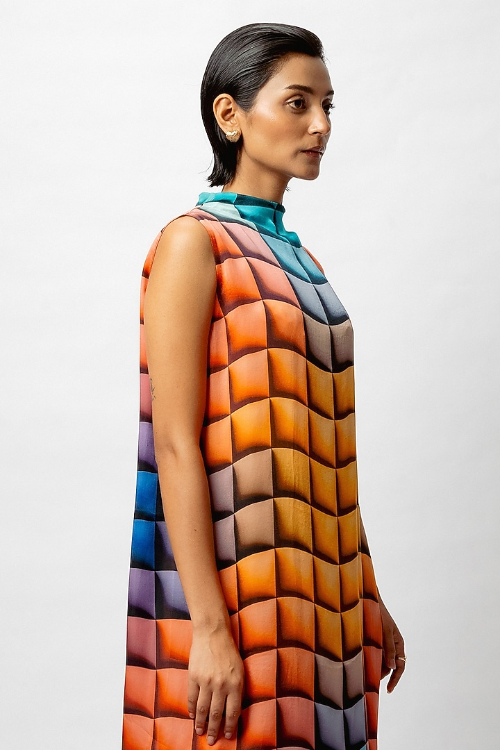 Multi-Colored Satin Digital Printed Summer Dress by FORTY FOUR at Pernia's Pop Up Shop
