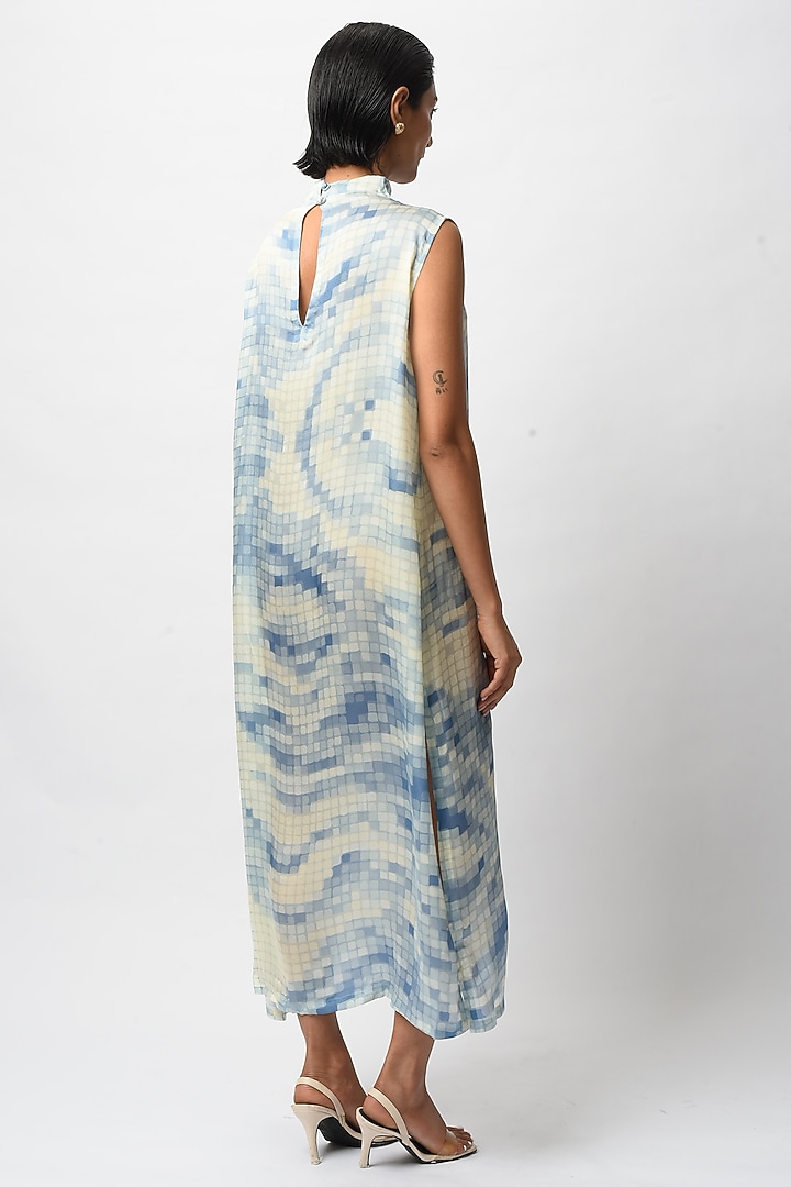 Blue Satin Digital Printed Summer Dress by FORTY FOUR at Pernia's Pop Up Shop