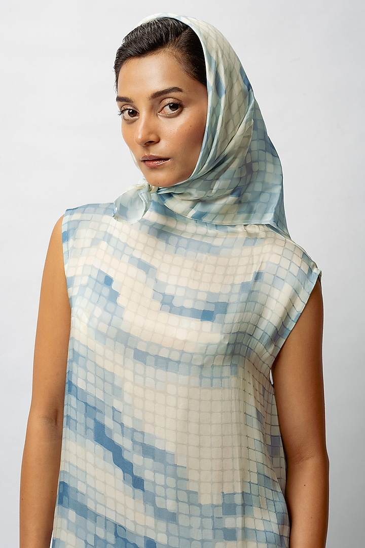 Blue Satin Digital Printed Summer Dress by FORTY FOUR at Pernia's Pop Up Shop