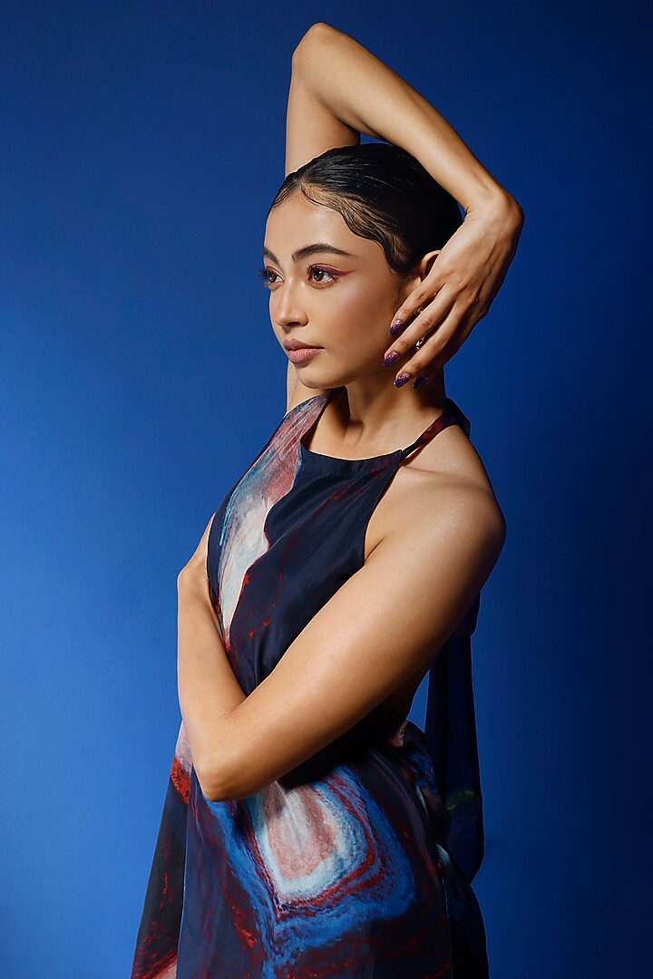 Blue Habutai Silk Printed Mini Summer Dress by FORTY FOUR at Pernia's Pop Up Shop