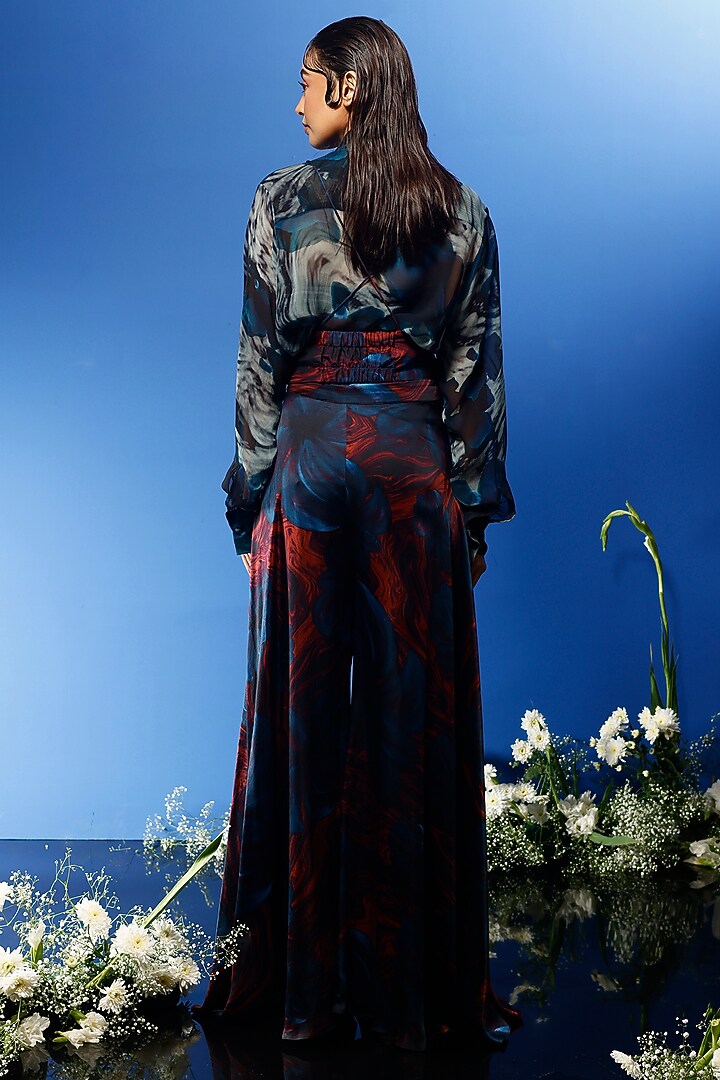 Blue Habutai Silk & Chiffon Printed Co-Ord Set by FORTY FOUR at Pernia's Pop Up Shop