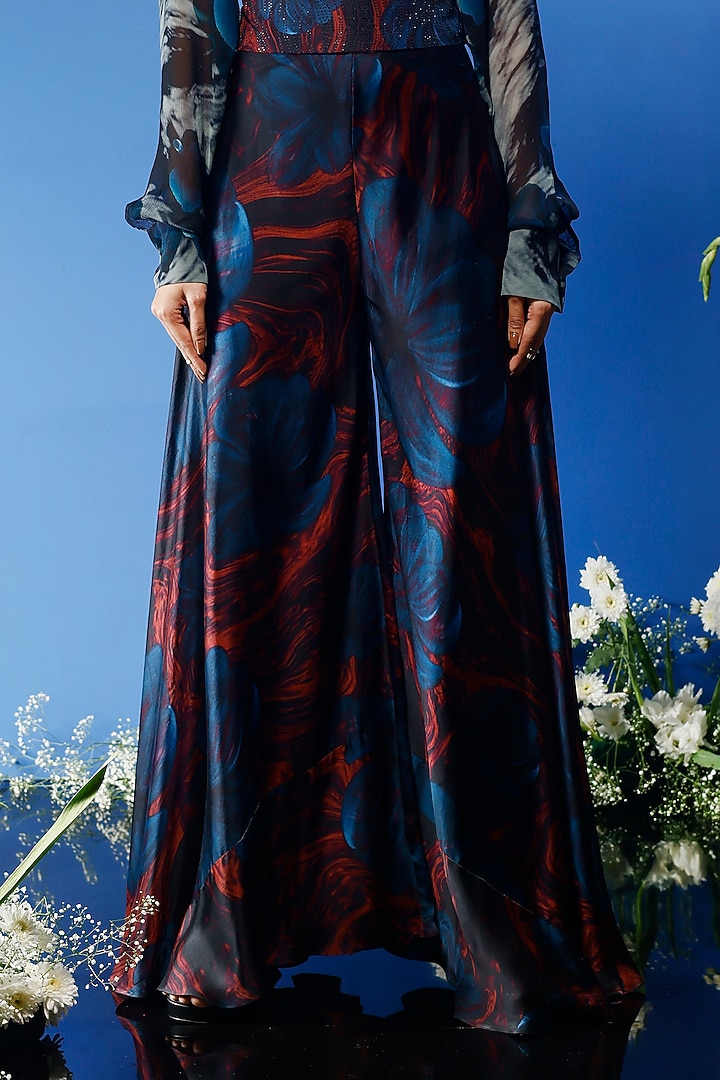 Blue Habutai Silk & Chiffon Printed Co-Ord Set by FORTY FOUR at Pernia's Pop Up Shop