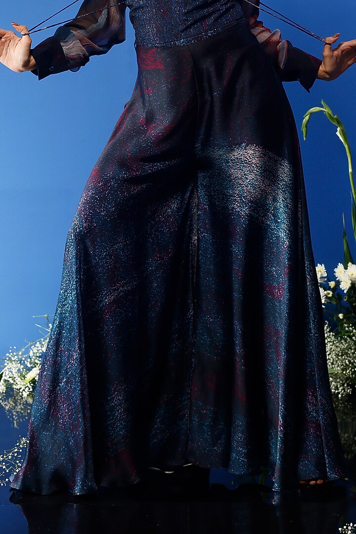 Blue Habutai Silk & Chiffon Printed Co-Ord Set by FORTY FOUR at Pernia's Pop Up Shop