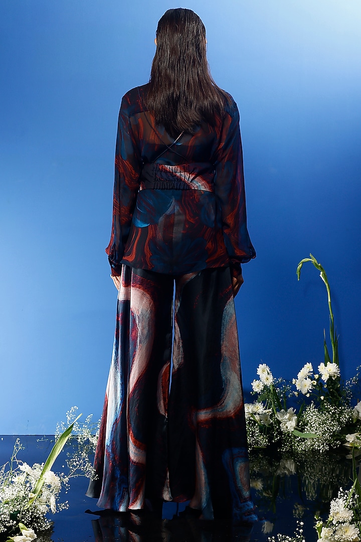 Blue Habutai Silk & Chiffon Printed Co-Ord Set by FORTY FOUR at Pernia's Pop Up Shop