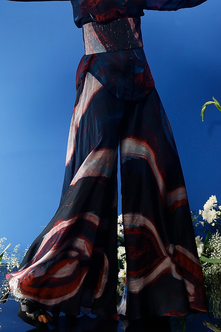 Blue Habutai Silk & Chiffon Printed Co-Ord Set by FORTY FOUR at Pernia's Pop Up Shop