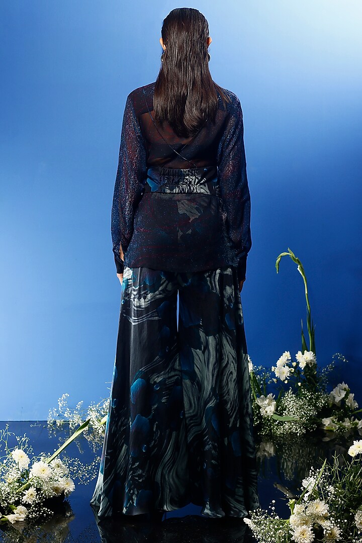 Blue Habutai Silk & Chiffon Printed Co-Ord Set by FORTY FOUR at Pernia's Pop Up Shop