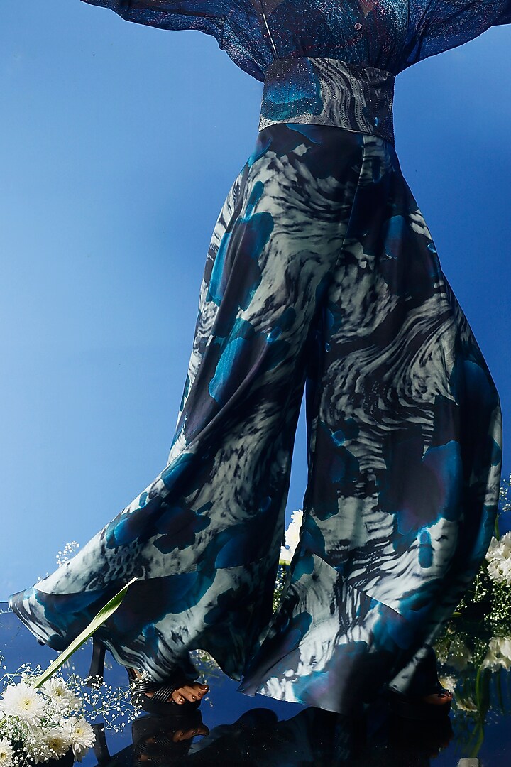 Blue Habutai Silk & Chiffon Printed Co-Ord Set by FORTY FOUR at Pernia's Pop Up Shop