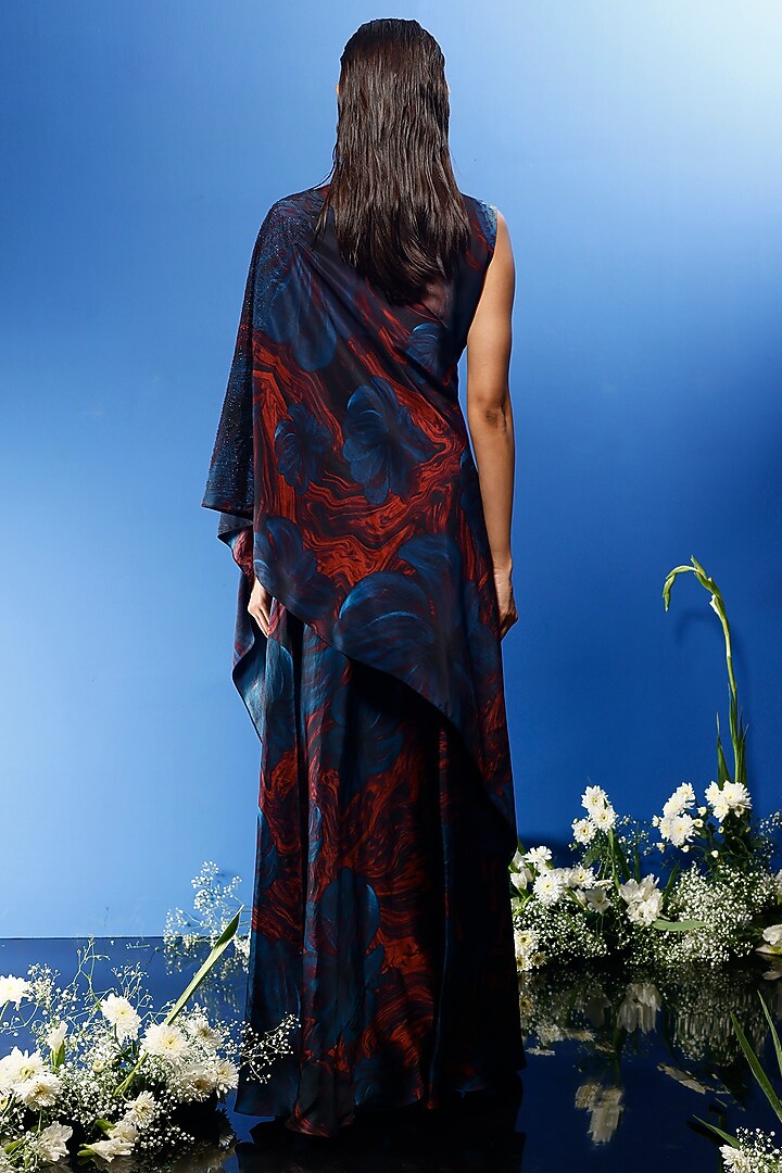 Blue Satin Printed Skirt Set by FORTY FOUR at Pernia's Pop Up Shop